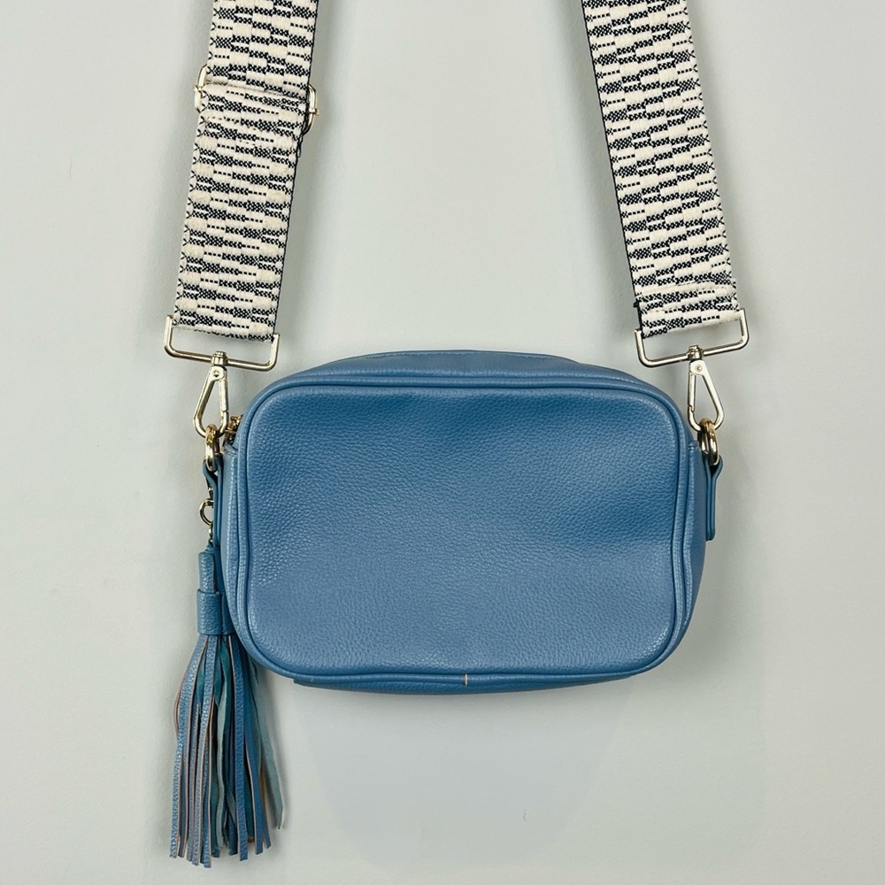 AHDORNED Kelly Blue Pebble Vegan Leather Tassel Crossbody Bag - Picture 2 of 7